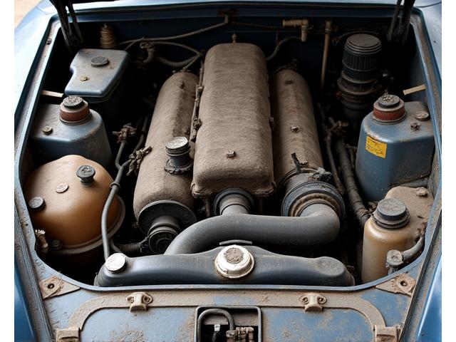 Dirty engine bay before cleaning