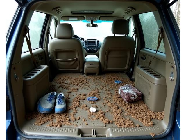 Dirty SUV interior before cleaning